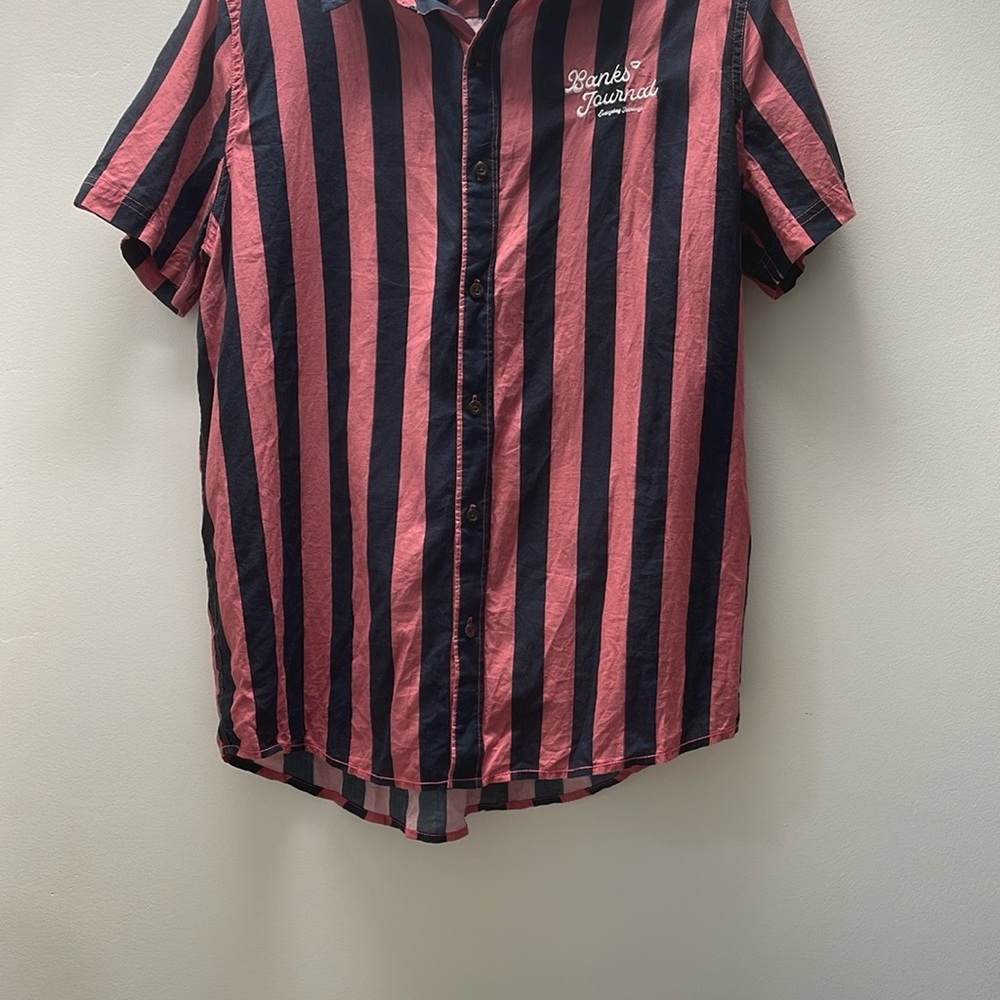 Casual Pink and Black Striped Button Down Shirt